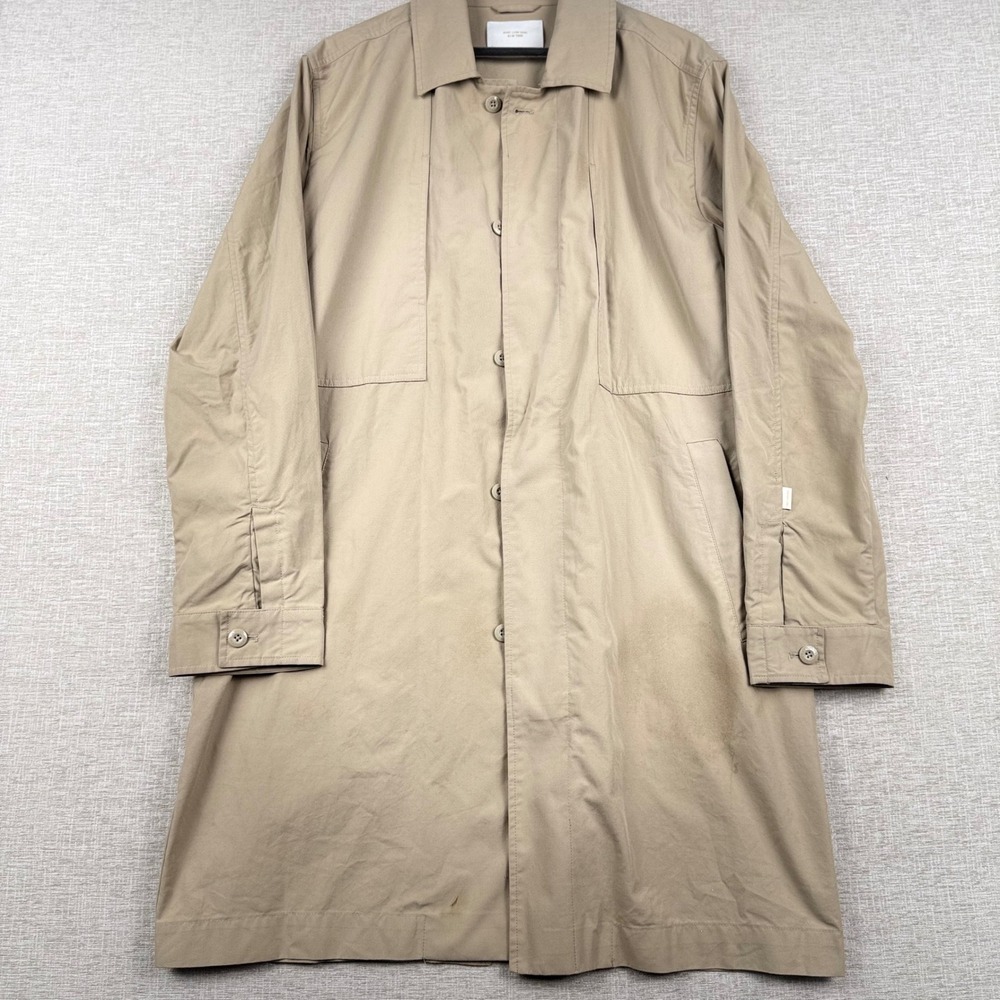 Aime Leon Dore Mens Large Khaki Tan Long Trench Coat Jacket New York Streetwear